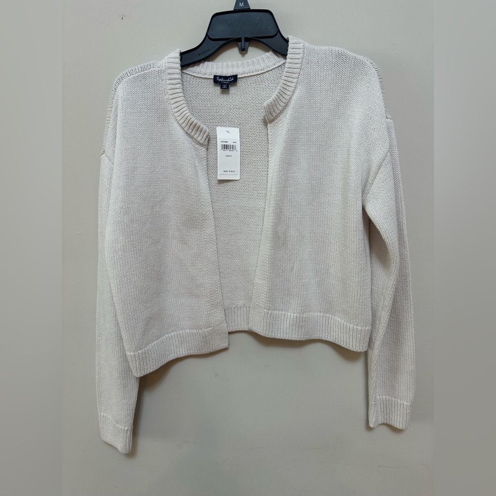Splendid XS Open Front Cropped Cardigan Sweater NWT $138 Beige Knit